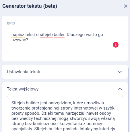 sitejet builder generator tekstu ai
