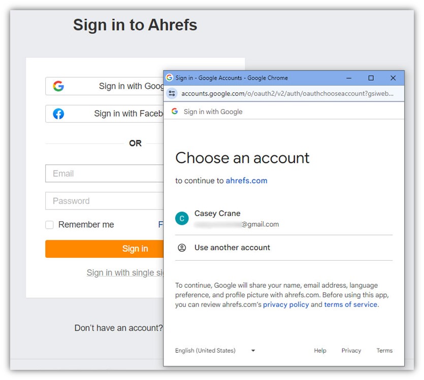 ahrefs google przyklad logowania phishing