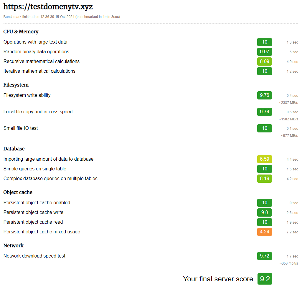 Test wydajności i obciążenia serwera hostingowego WordPress narzędzie Hosting Benchmark tool