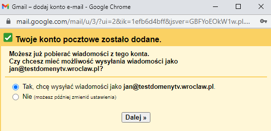 Integracja z Gmail - ustawienia wysyłania wiadomości